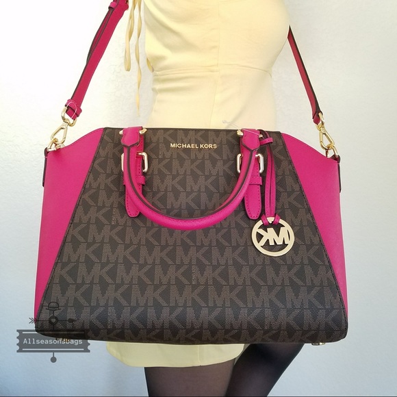 NWT Michael KORS Ciara Large satchel brown pink - Picture 6 of 8